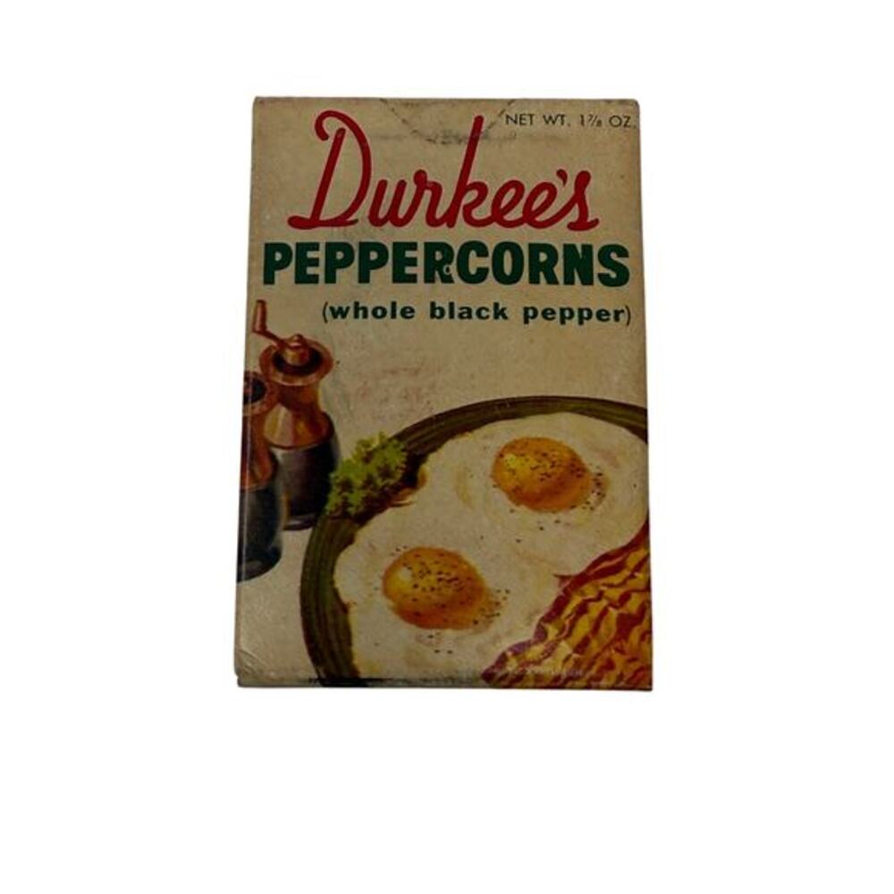 Vintage Durkees Whole Black Peppercorns Box Sealed 1960 Kitchen Advertising Prop